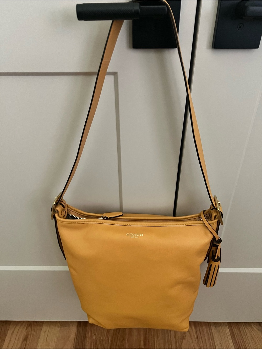 Coach Mustard Yellow Pebbled Leather Shoulder Bag with Gold Hardware
